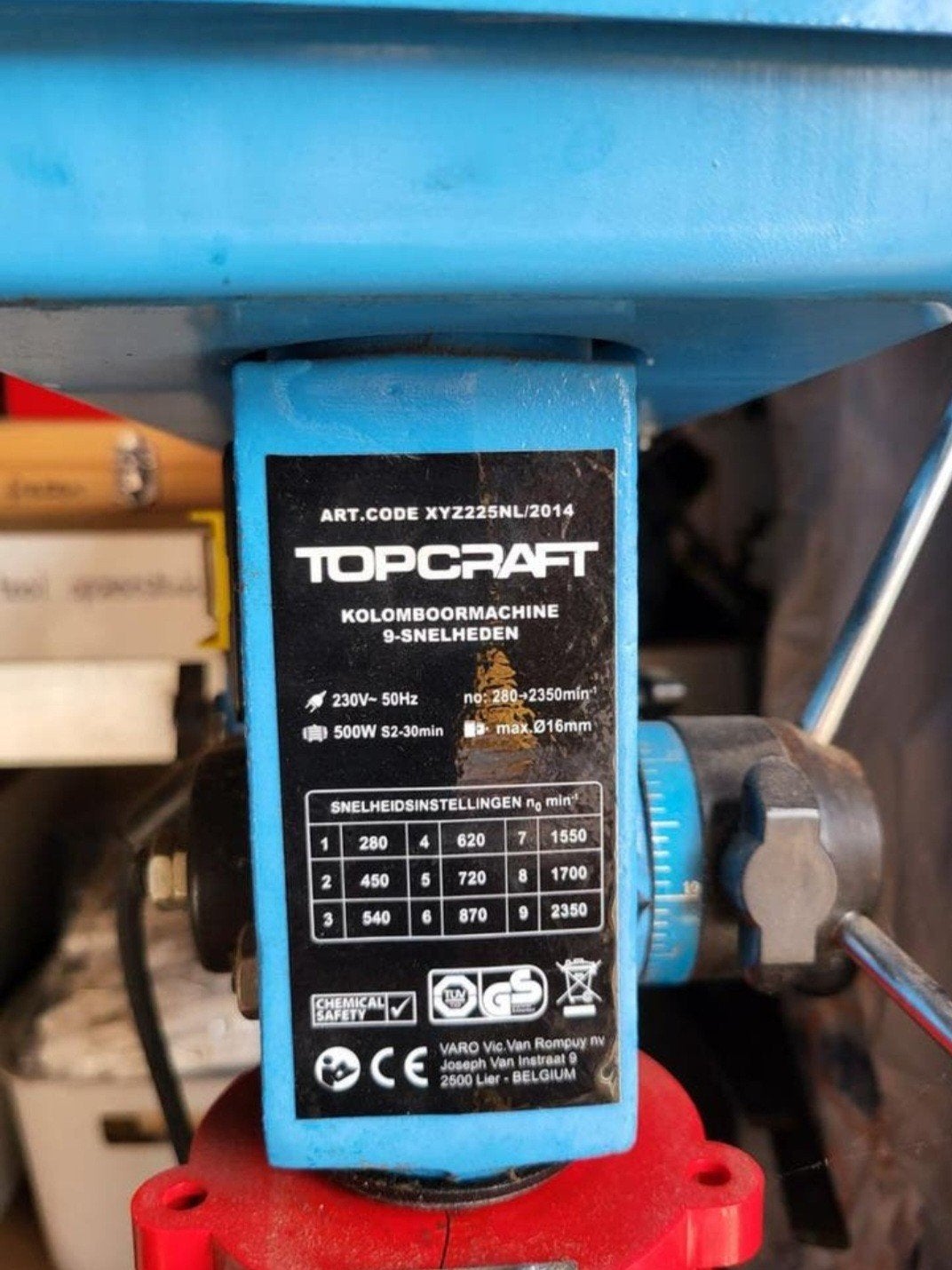 Topcraft Kolomboormachine 500W met 9 snelheden, Doe-het-zelf en Verbouw, Ophalen, Gebruikt, 400 tot 600 watt, Kolomboormachine