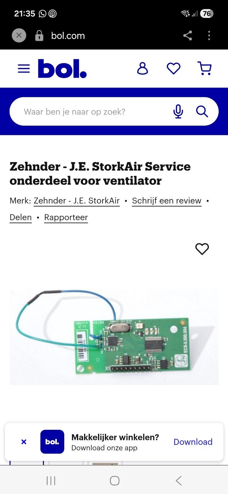 Zehnder J.E. StorkAir Ontvanger Print, Doe-het-zelf en Verbouw, Ventilatie en Afzuiging, Ophalen of Verzenden