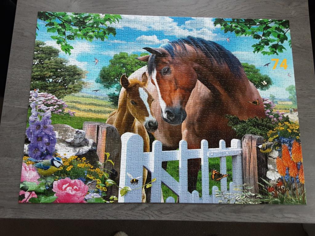 Puzzel 1000 stukjes compleet King paarden horses at tho gate, Ophalen of Verzenden, 500 t/m 1500 stukjes, Zo goed als nieuw