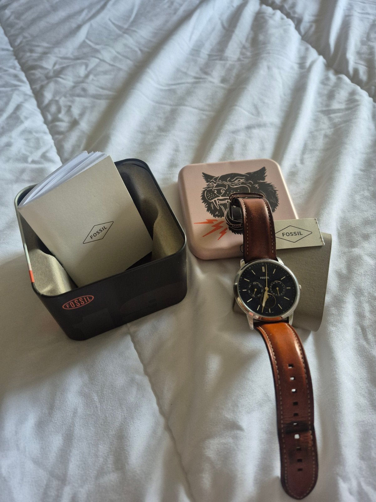 Fossil Herenhorloge, Sieraden, Tassen en Uiterlijk, Overige merken, Leer, Polshorloge, Ophalen of Verzenden