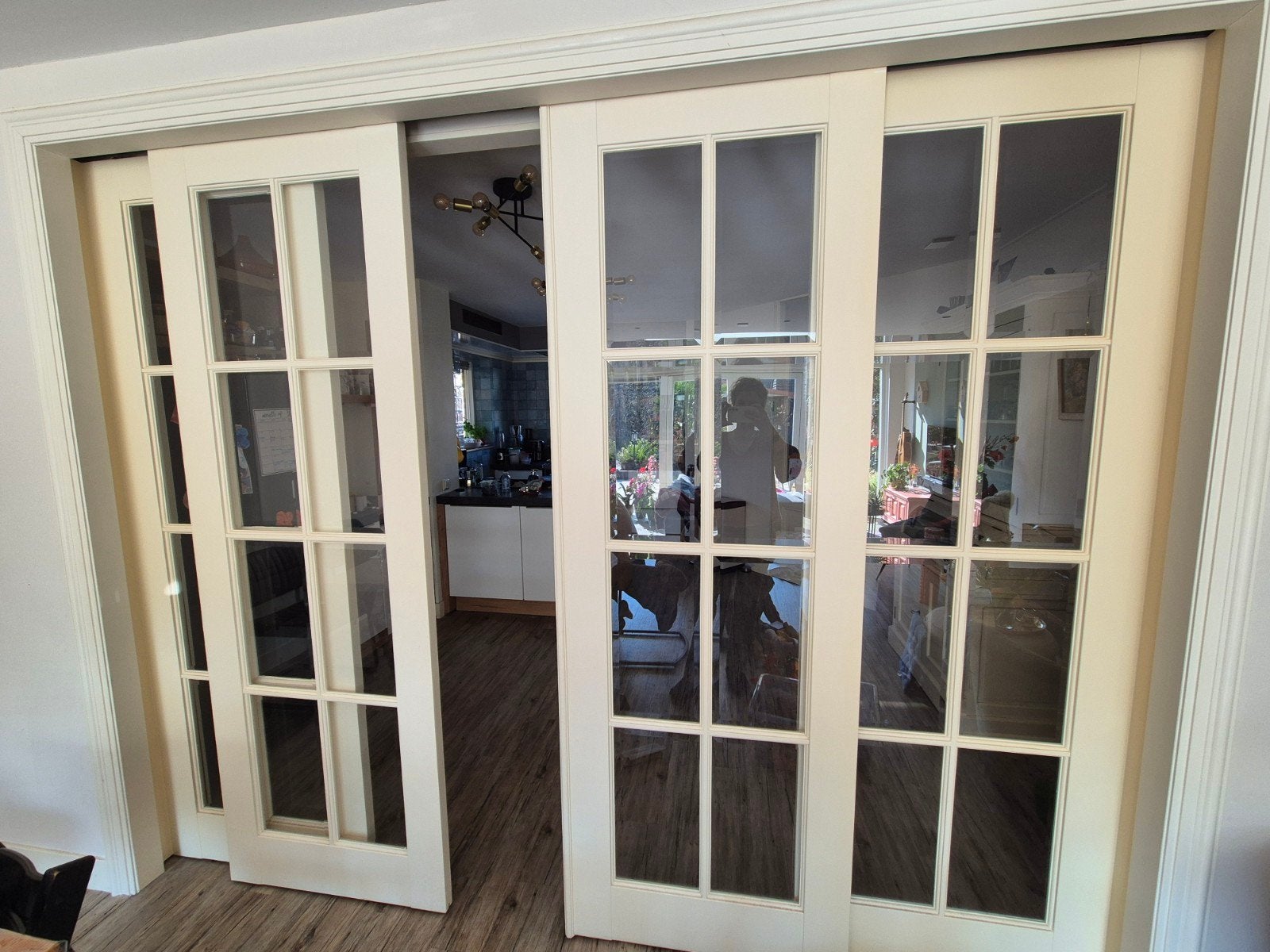 Schuifdeuren met facetgeslepen glas, Ophalen, Gebruikt, 120 cm of meer, Binnendeur