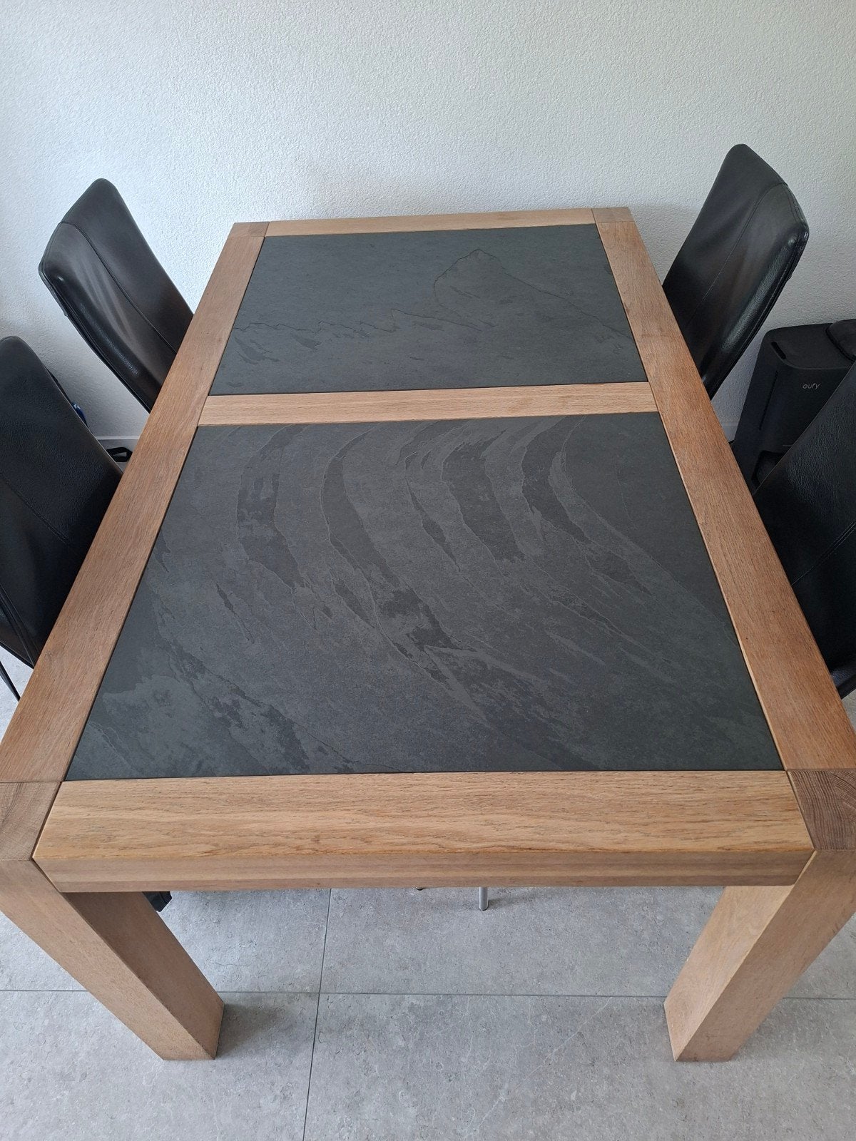 ZSM weg!!! Eettafel, salontafel en tv meubel met leisteen, Ophalen, Gebruikt, Eikenhout