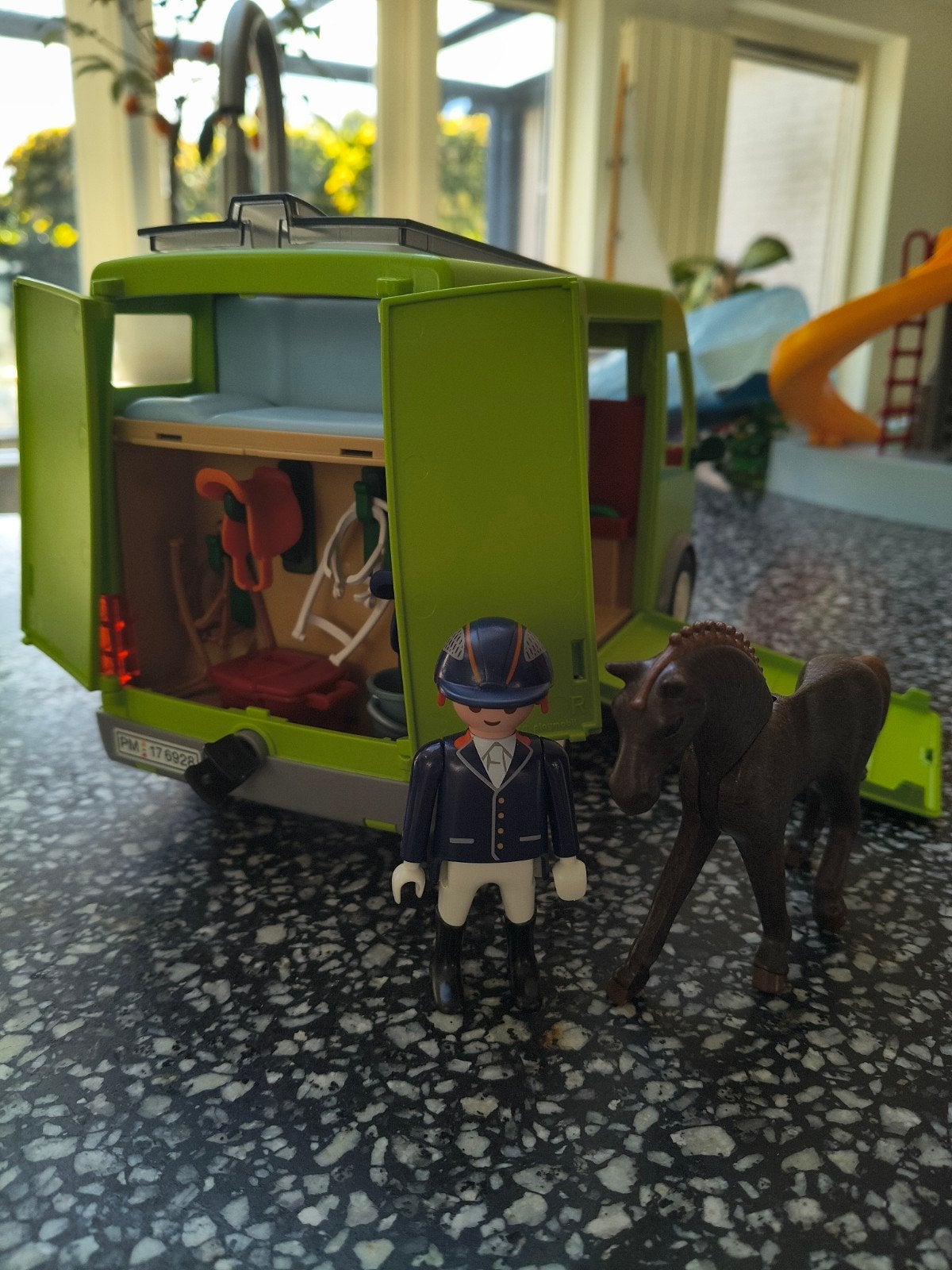 Playmobil paardentrailer met paard en ruiter, Ophalen of Verzenden, Zo goed als nieuw