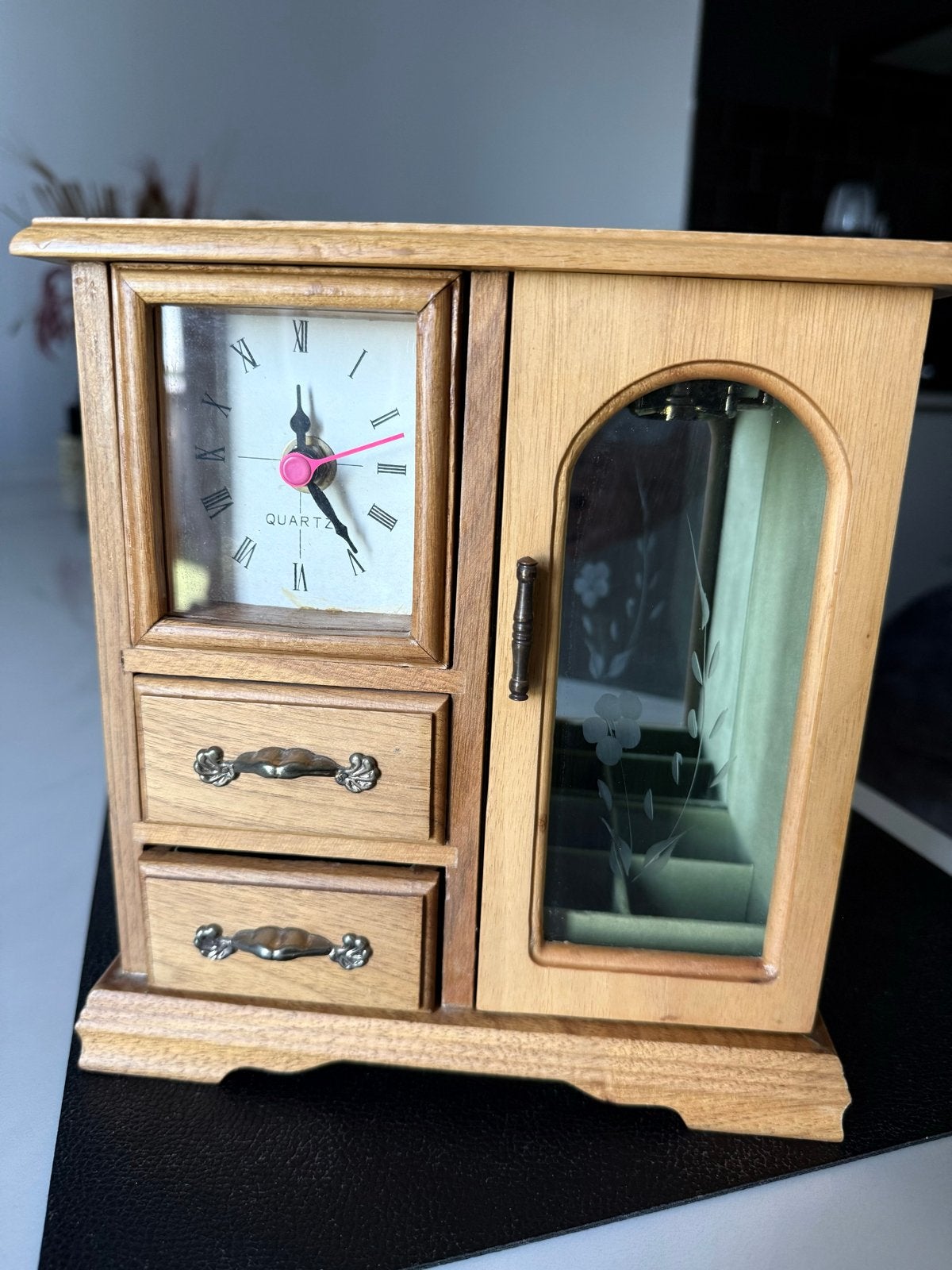 Vintage Houten Sieradenkastje met Muziek en Klok, Antiek en Kunst, Ophalen of Verzenden