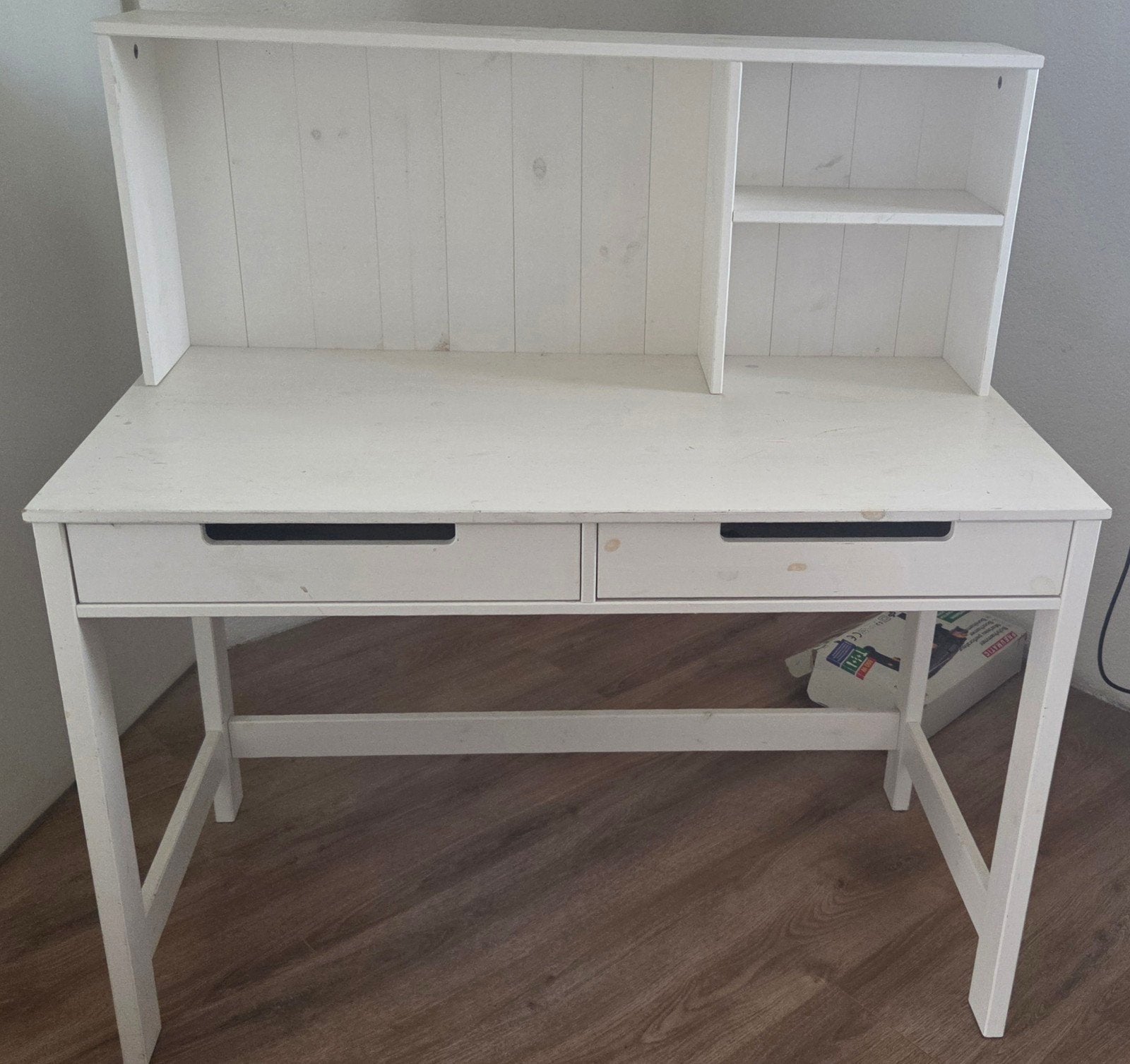 Wit bureau met opzetstuk en lades, Gebruikt, 110 cm, Hout, Kinderbureau