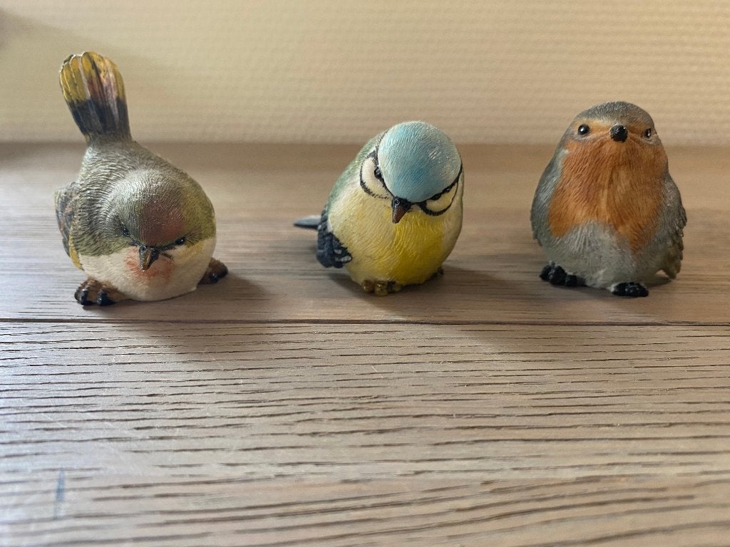 Set van 3 vintage vogeltjes - Gedetailleerd kunsthars, Ophalen of Verzenden, Zo goed als nieuw, Dier