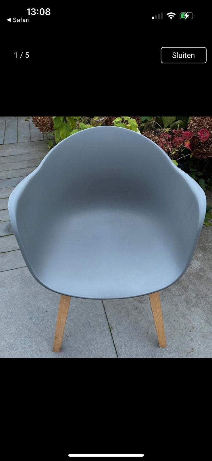 4 Grijze Kuipstoelen, Huis en Inrichting, Stoelen, Ophalen, Kunststof, Gebruikt, Vier