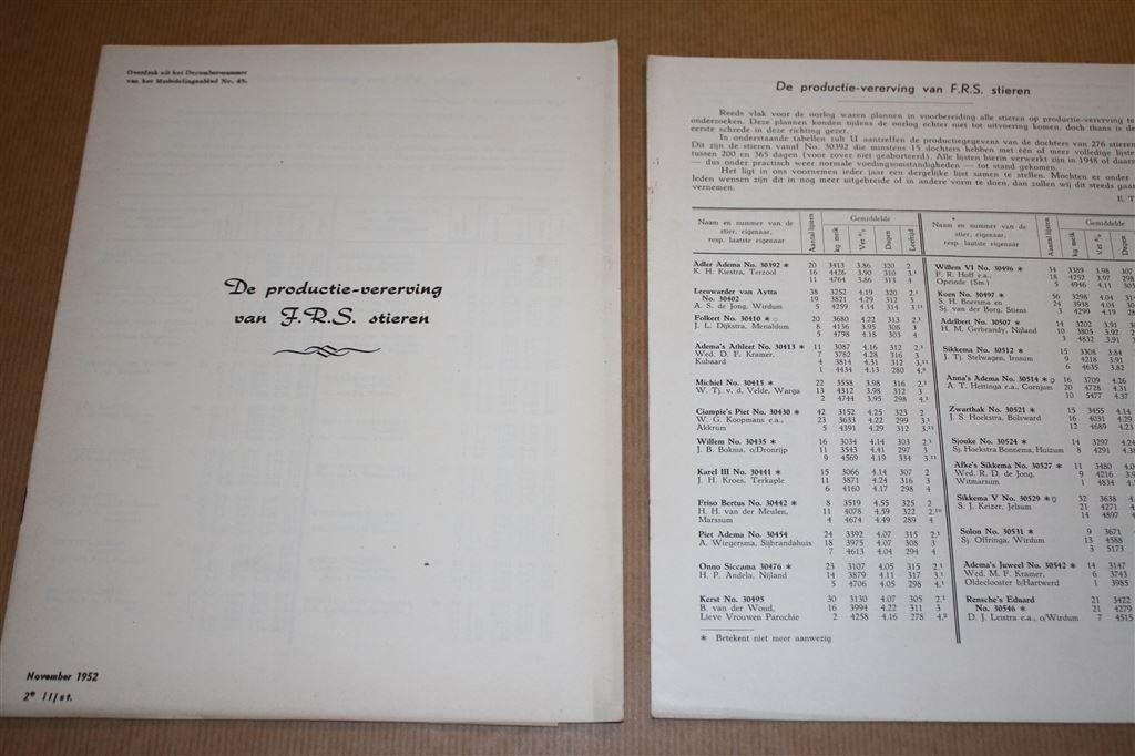 2 x De productie-vererving van F.R.S. stieren - 1952 !!, Boeken, Ophalen of Verzenden, Gelezen, Honden