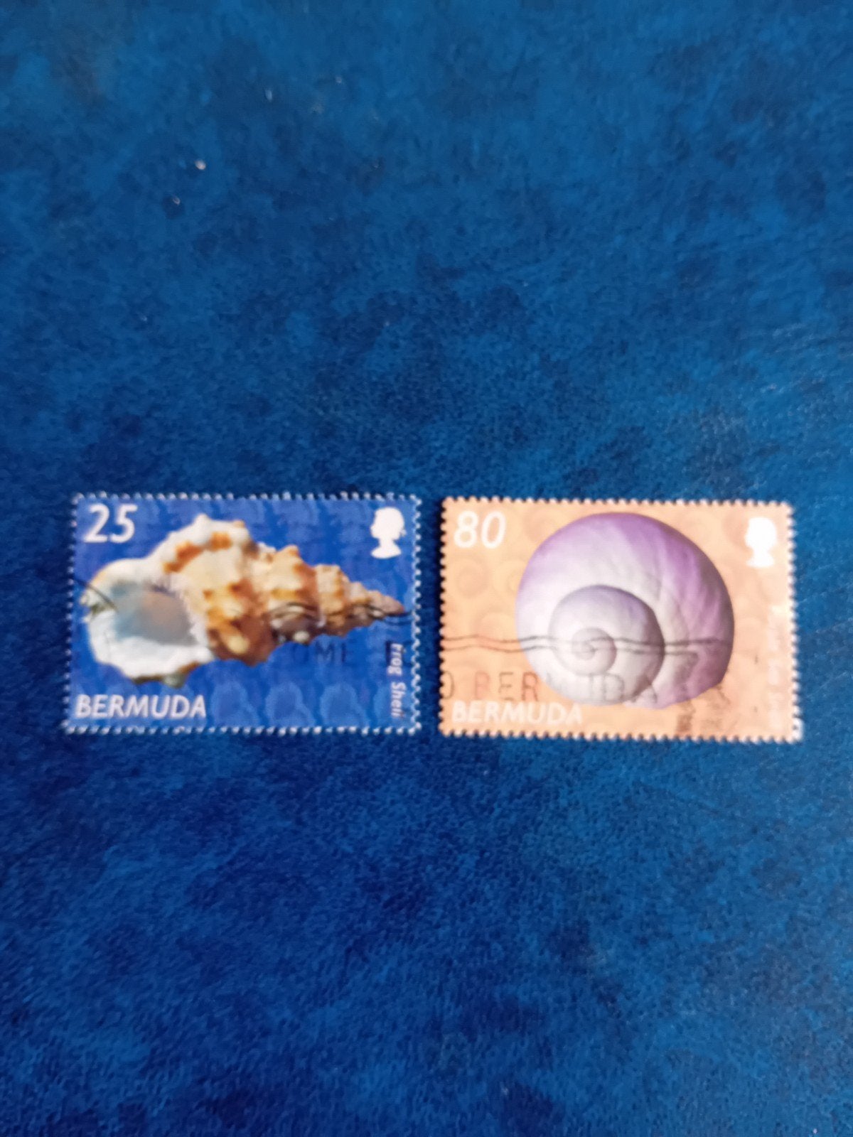 Bermuda postzegels met schelpenmotief (2 stuks), Verzenden, Gestempeld