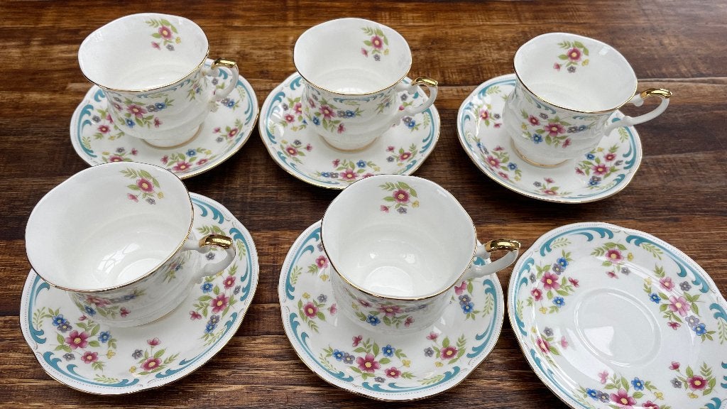 6 Thee Kop en Schotels Royal Ascot Fine Bone China, Verzamelen, Porselein, Kristal en Bestek, Ophalen, Zo goed als nieuw, Porselein