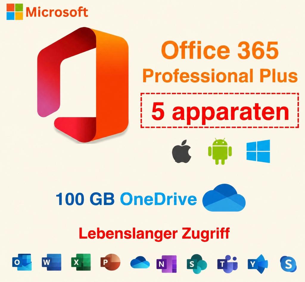 Microsoft office 365 pro plus, Windows /Mac / Android, Computers en Software, Office-software, Zo goed als nieuw, Android, iOS