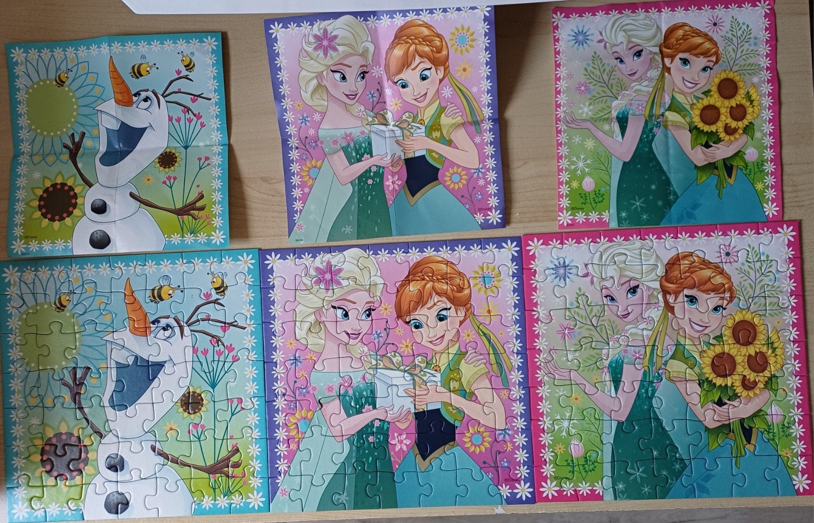 Frozen 3 puzzels x 49 stukjes, Ophalen of Verzenden, 10 tot 50 stukjes, Gebruikt, 4 tot 6 jaar