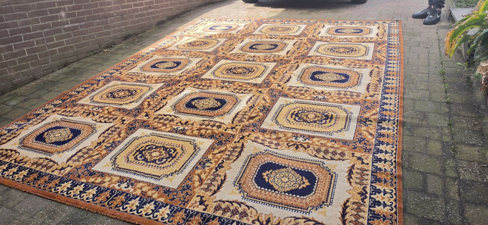 prachtig mega groot XXL vintage okergeel Perzisch tapijt!, Perzisch, 200 cm of meer, Ophalen of Verzenden, Zo goed als nieuw