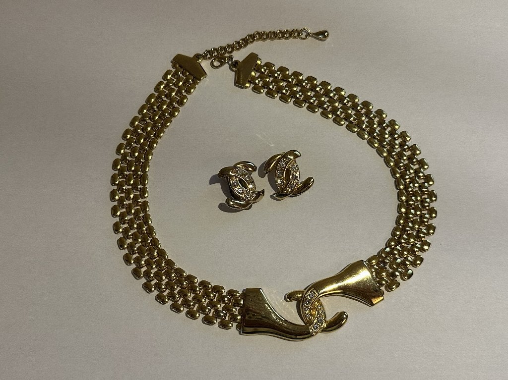 Goudkleurige ketting + oorbellen, Ophalen of Verzenden, Zo goed als nieuw, Goud, Overige materialen
