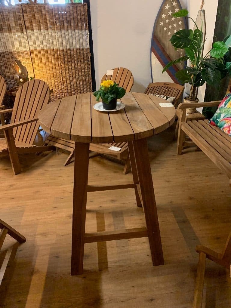 Bartafel TEAK rond ø 80cm + stevige poot A-lijn, van €249,-, Ophalen, Nieuw