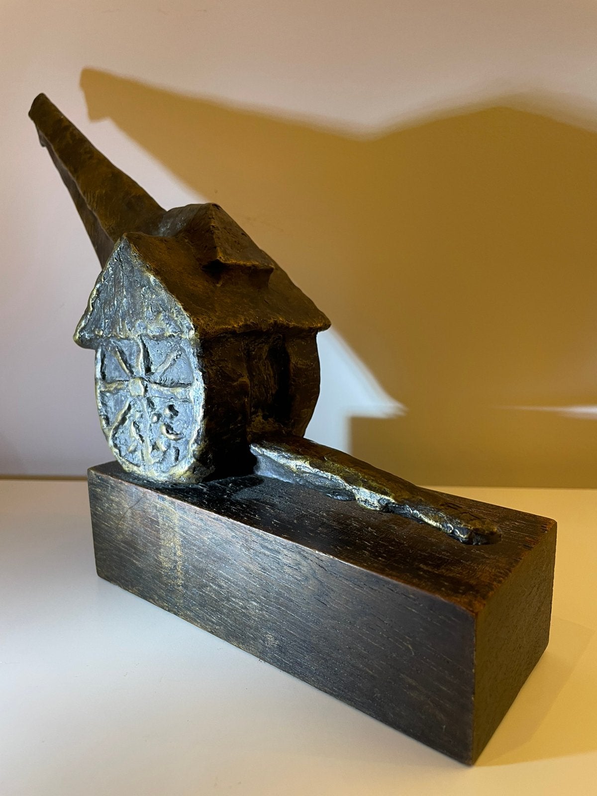 Bronzen miniatuur, 16e eeuwse Stadskraan, monogram - 24 cm, Ophalen of Verzenden, Brons