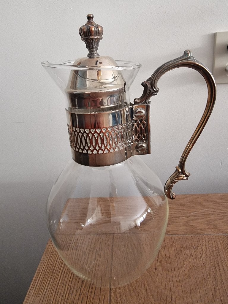 Vintage Glazen Koffiekaraf/Theekan met Verzilverd Warmhouder, Ophalen of Verzenden, Nieuw