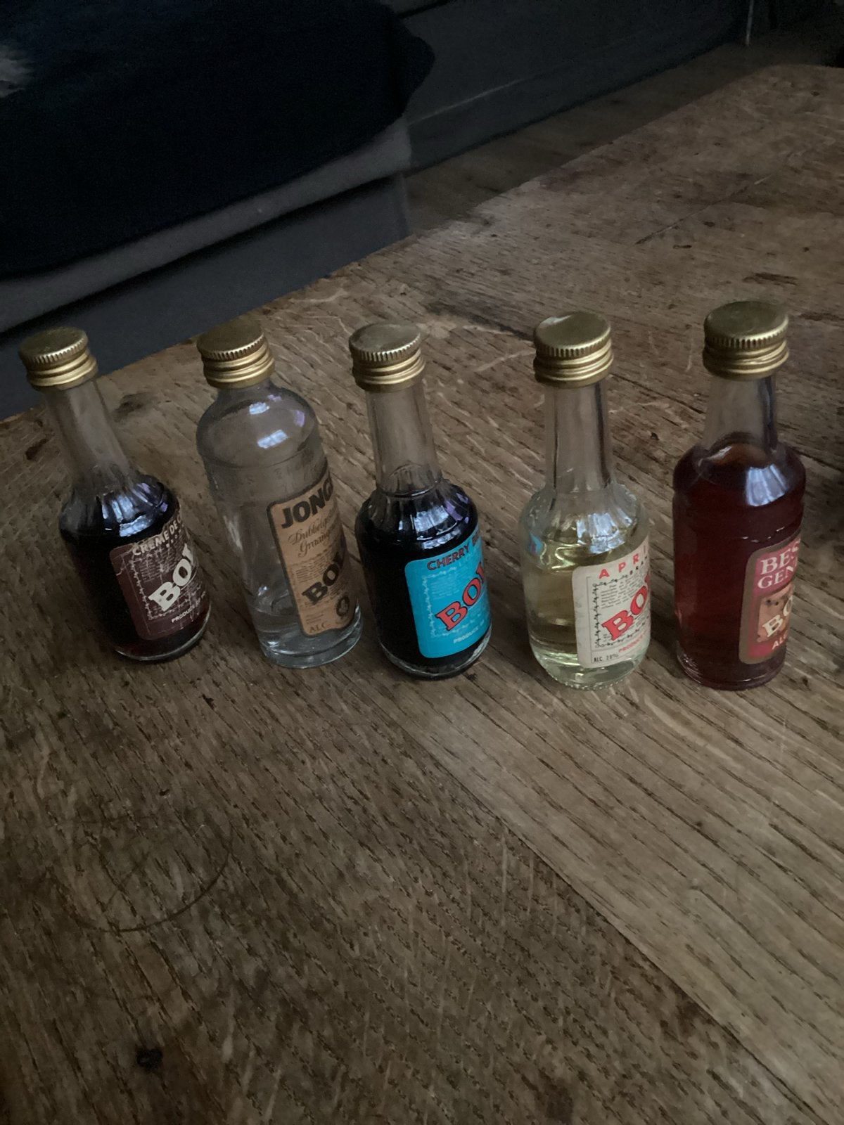 Vijf Bols miniaturen - Diverse smaken likeur en jenever, Ophalen of Verzenden, Zo goed als nieuw, Overige typen
