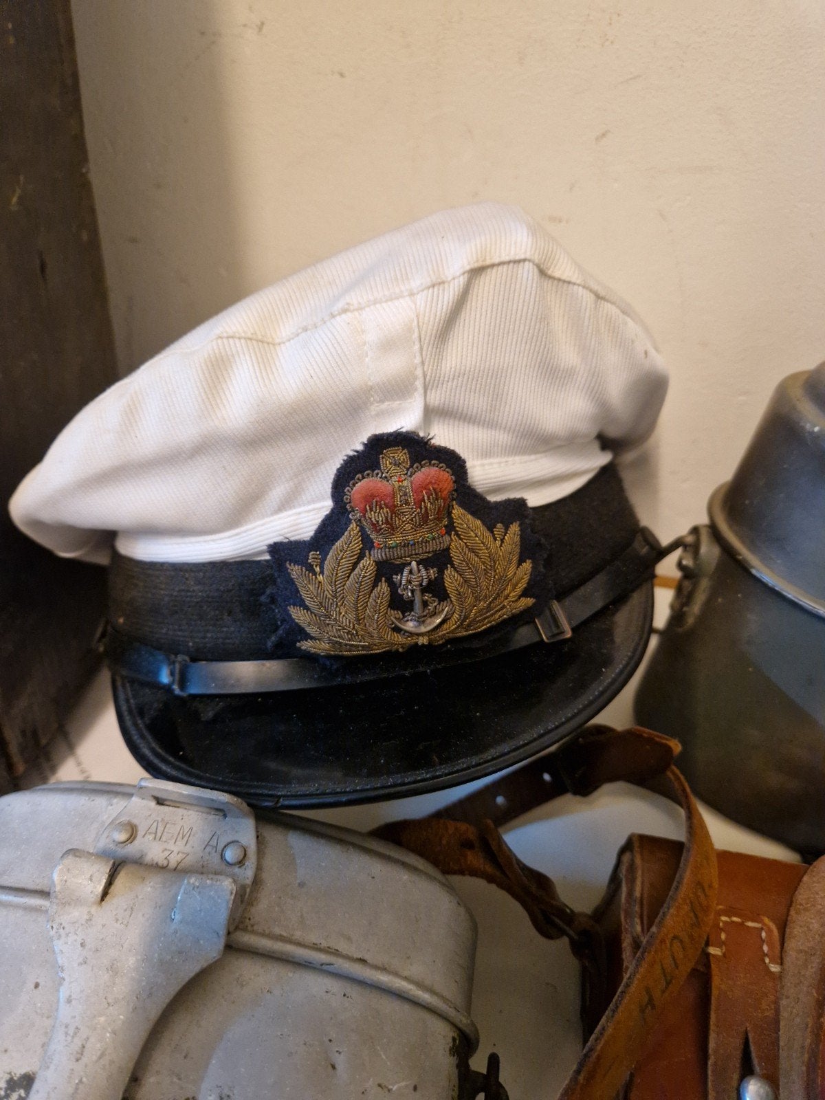 Britse marine kepie officier met papieren, Verzamelen, Ophalen of Verzenden, Marine, Engeland