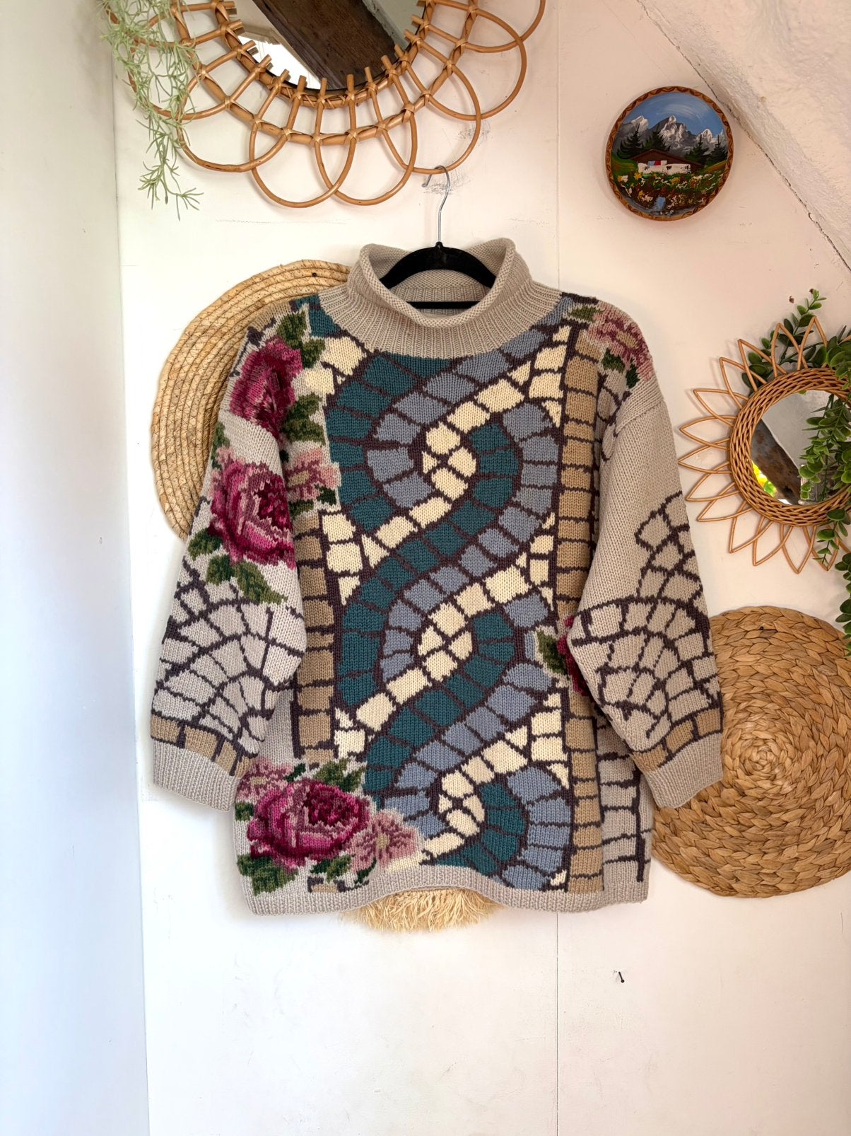 Vintage handgebreide wollen trui, Kleding | Dames, Ophalen of Verzenden, Zo goed als nieuw, Maat 38/40 (M)