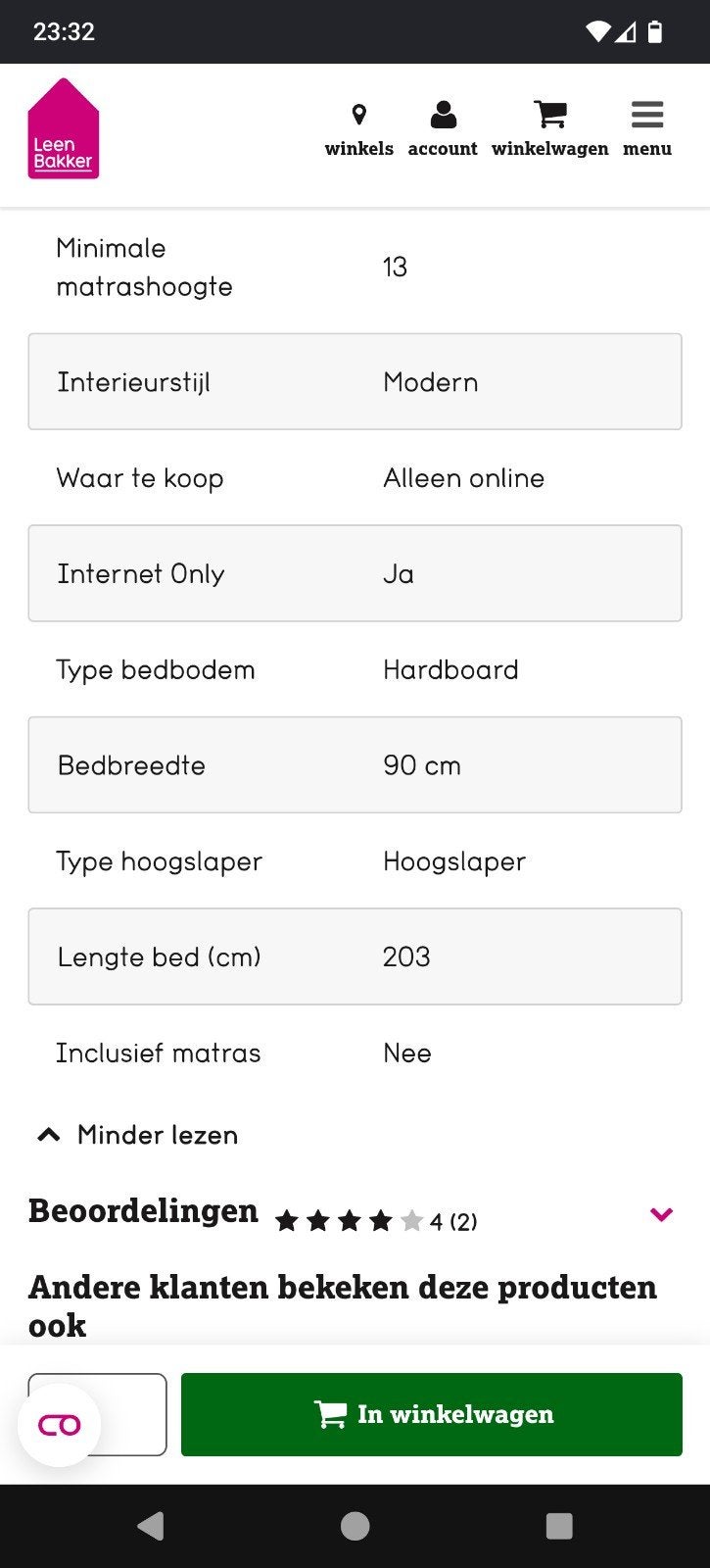 Leen Bakker bed 90x200 cm wit, compleet zonder matras, Ophalen, Overige materialen, Gebruikt, 90 cm