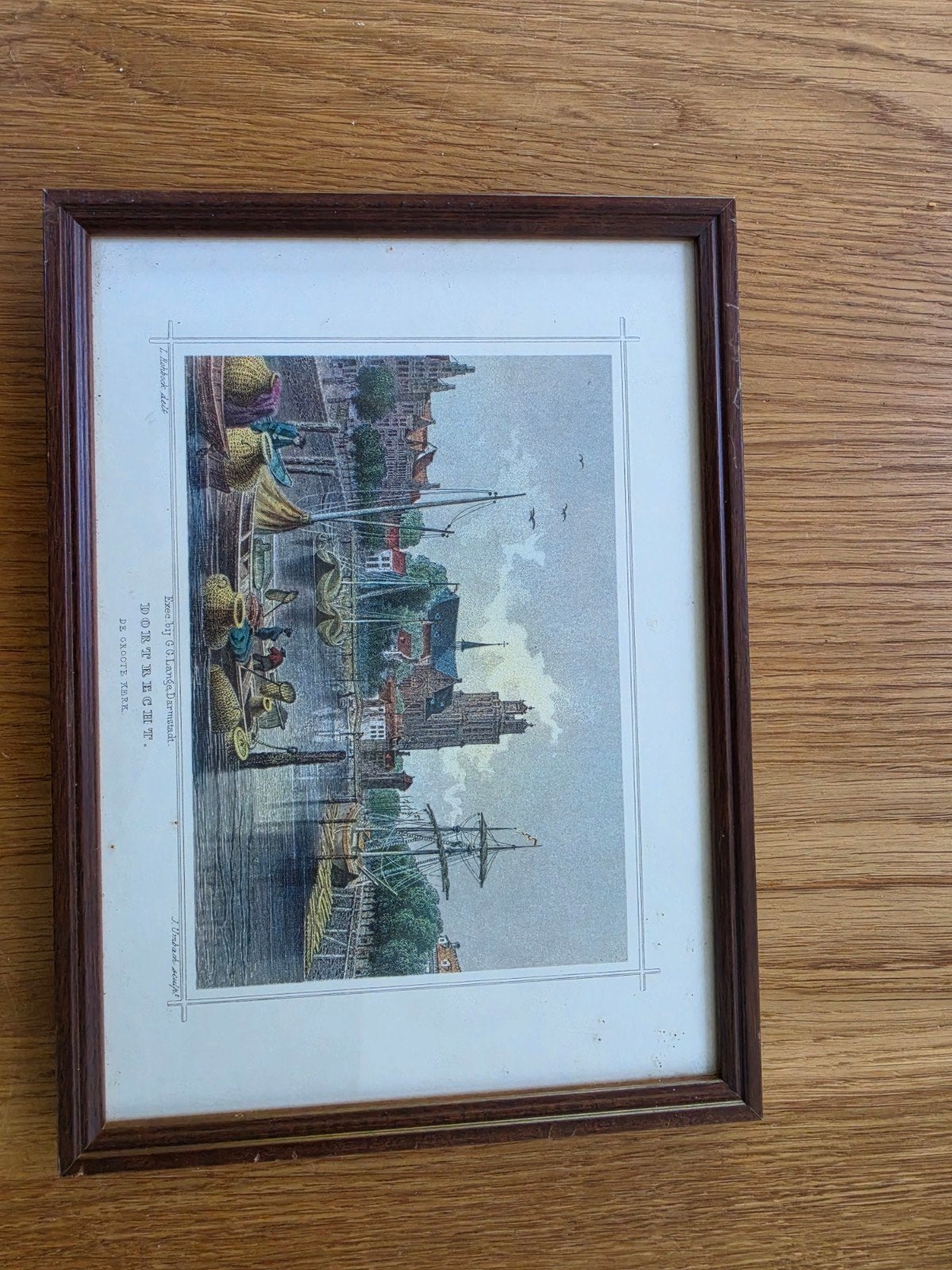 [WO05] Antieke prent Dordrecht De Grote Kerk - J. Umbach scu, Antiek en Kunst, Kunst | Etsen en Gravures, Ingelijst, 1800 - 1899