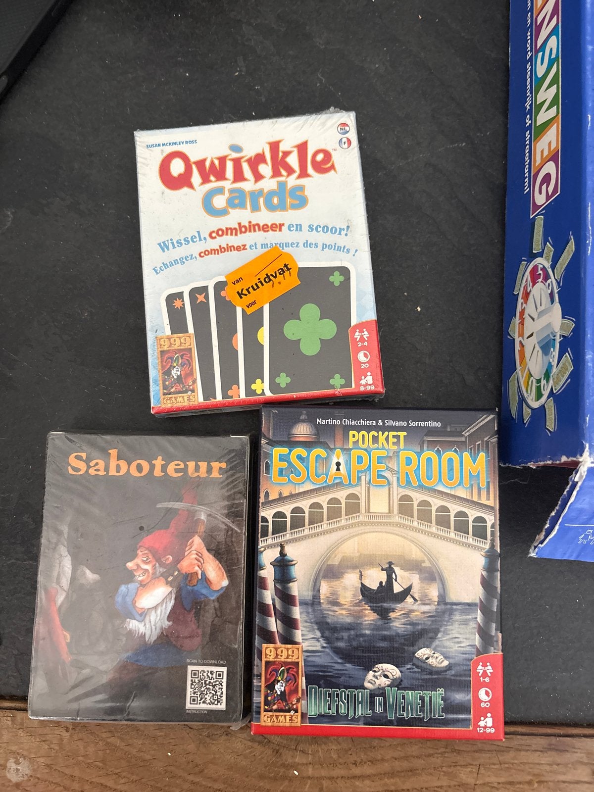 Qwirkle Cards, Saboteur & Pocket Escape Room, Een of twee spelers, Ophalen, Nieuw