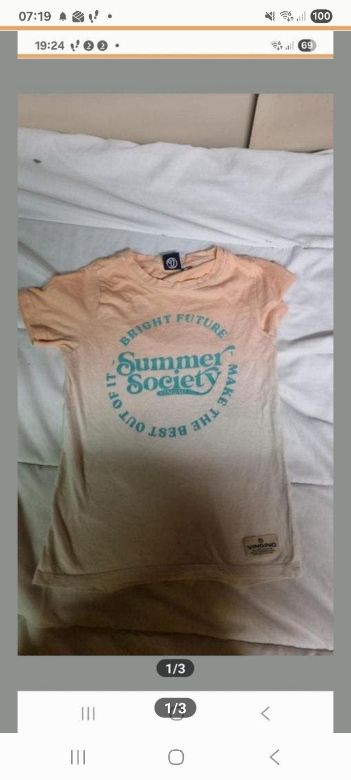 Vingino zomershirt oranje-wit ombré met blauwe opdruk, Gebruikt, Ophalen of Verzenden, Vingino, Shirt of Longsleeve