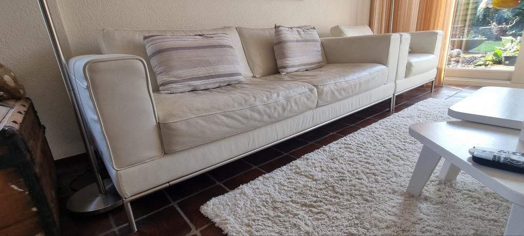 Witte leren bank en fauteuil van Ikea, Ophalen of Verzenden, Gebruikt, 75 tot 100 cm, Minder dan 150 cm