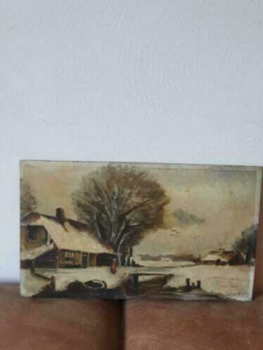 Schilderij op eiken paneel winterlandschap Rene Hubert Piron, Ophalen