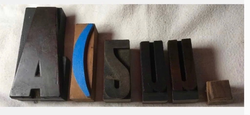 6 x vintage woondecoratie houten drukkerij letters, Antiek en Kunst, Ophalen of Verzenden
