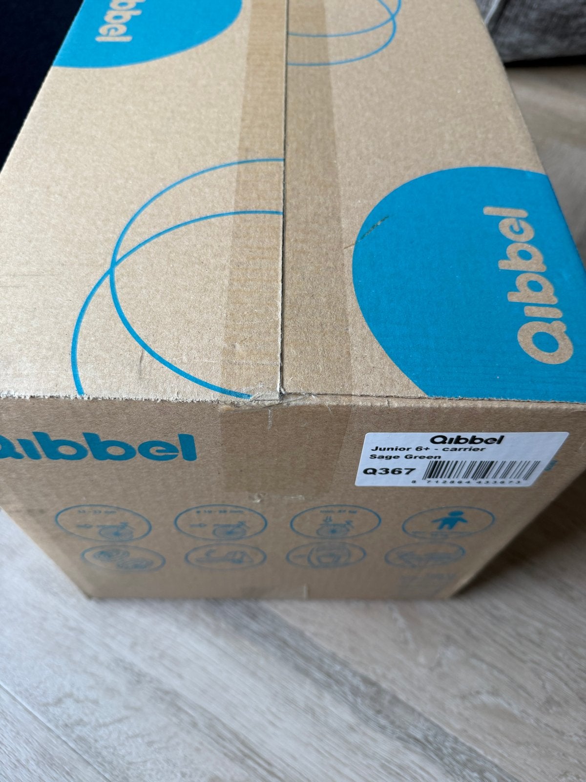 NIEUW Qibbel Junior 6+ fietszitje Sage Green, Achterzitje, Voetsteuntjes, 22 t/m 36 kg, Nieuw