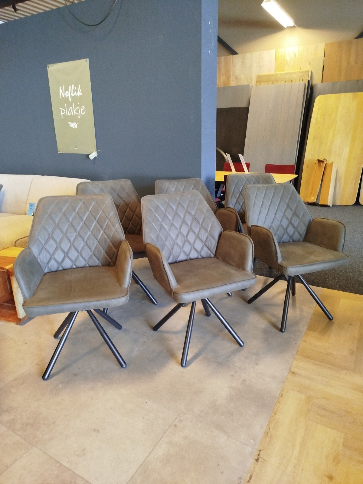 6 Antraciet microvezel eetkamerstoelen met arm, Ophalen, Nieuw, Nb, Nb