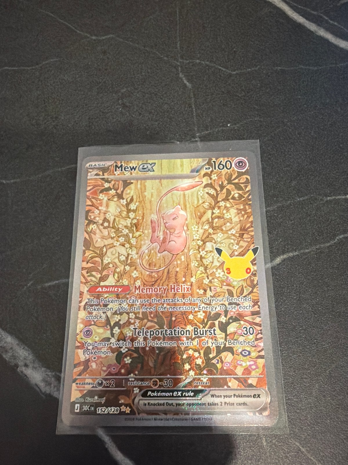 Mew EX Pokémon 152/128 (30th anniversary), Ophalen of Verzenden, Zo goed als nieuw, Losse kaart, Foil