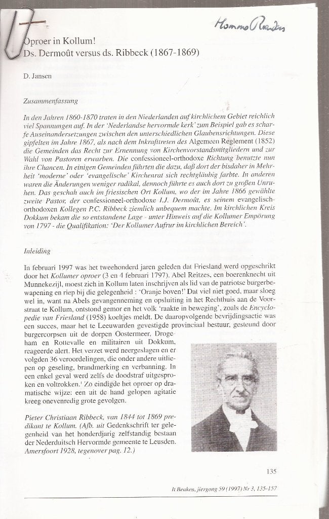 Jansen, D. - Oproer in Kollum. Ds. Dermoût versus Ds Ribbeck, Boeken, Gelezen, 19e eeuw, D. Jansen, Ophalen of Verzenden