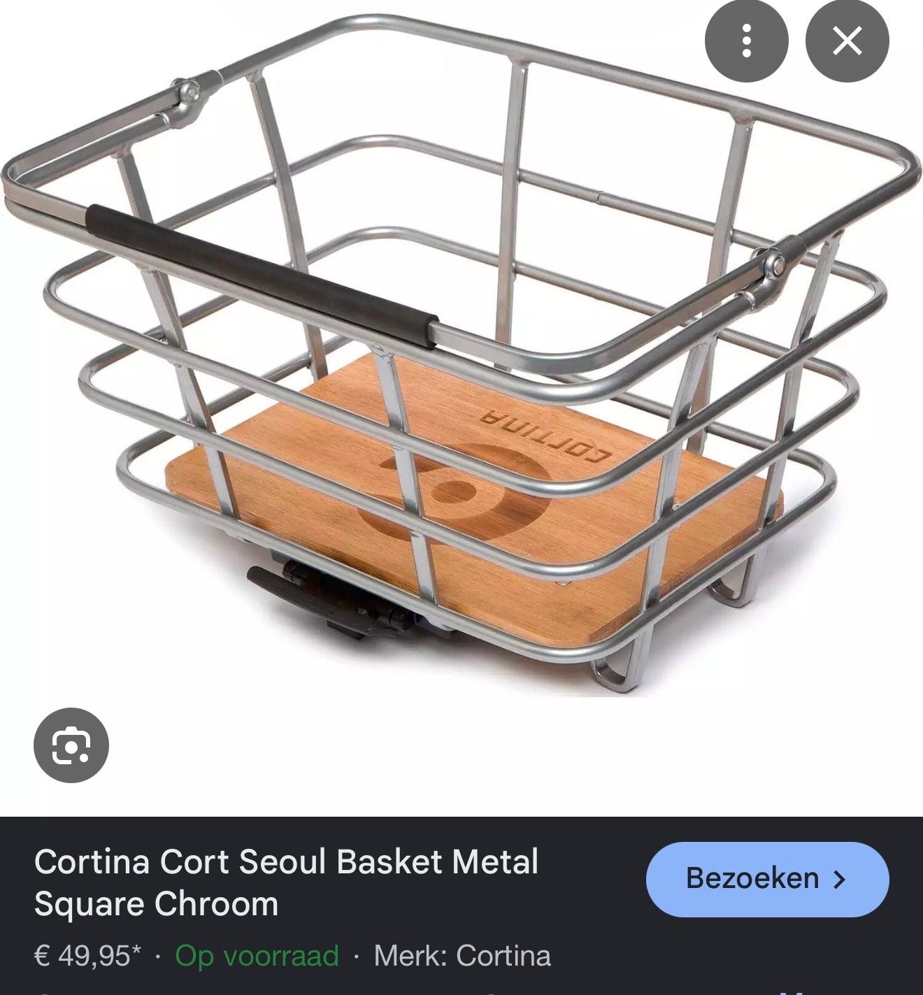 Cortina Cort Seoul Fietsmand Metaal Vierkant Chroom, Ophalen, Nieuw