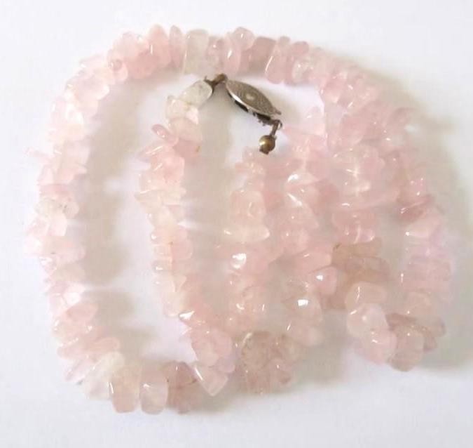 Prachtige Vintage Rozenkwarts ketting, Verzenden, Zo goed als nieuw, Steen of Mineraal, Roze