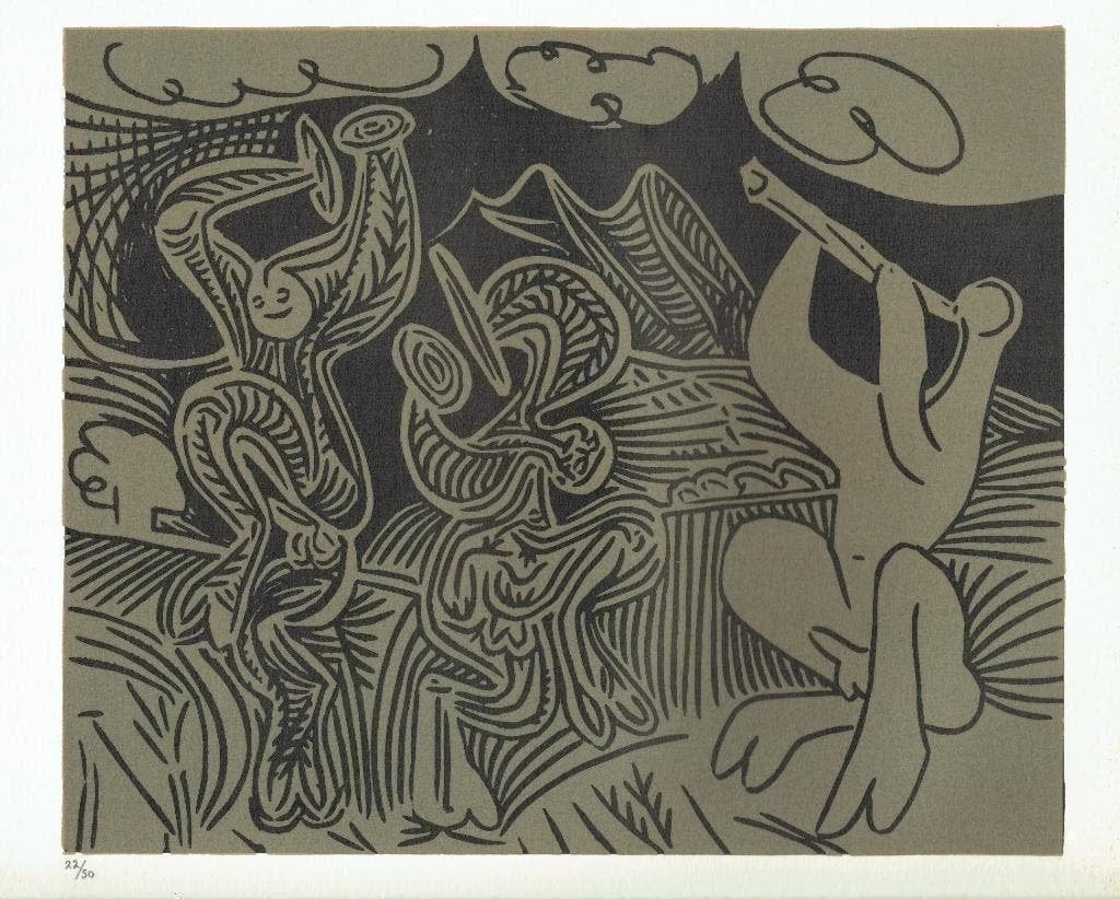 Picasso Dancing Satyrs and Flute Player Linocut, Ophalen of Verzenden