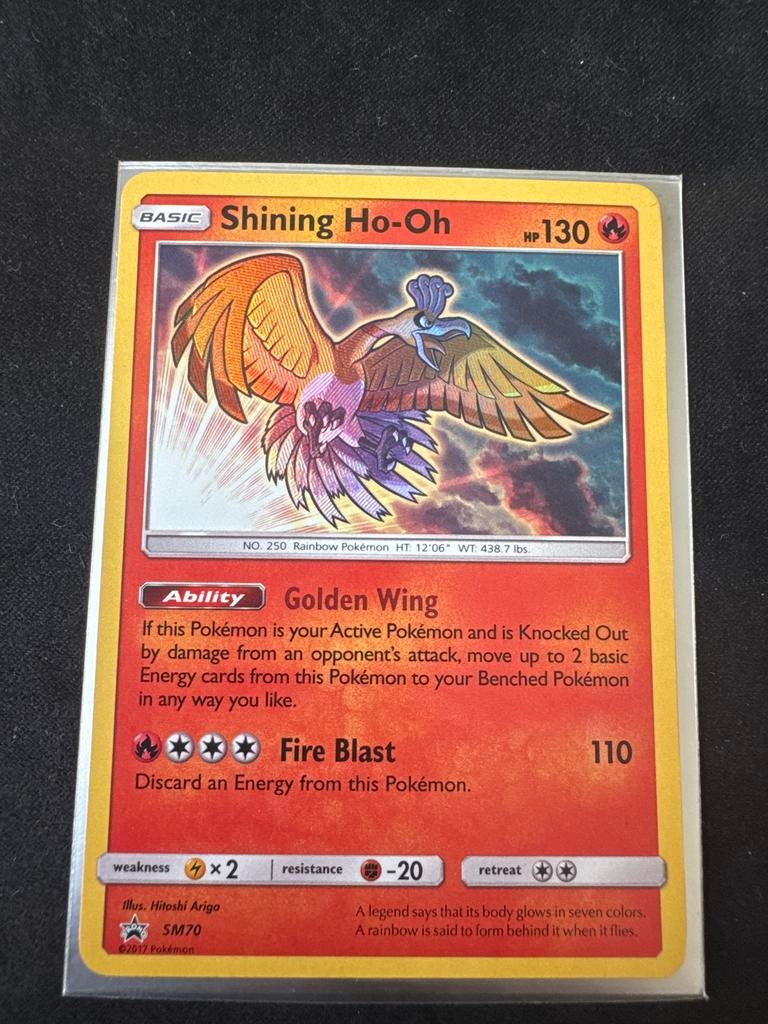 Shining Ho-Oh SM70 Pokémon Kaart - Zeldzaam en Glanzend, Ophalen of Verzenden, Zo goed als nieuw, Losse kaart, Foil