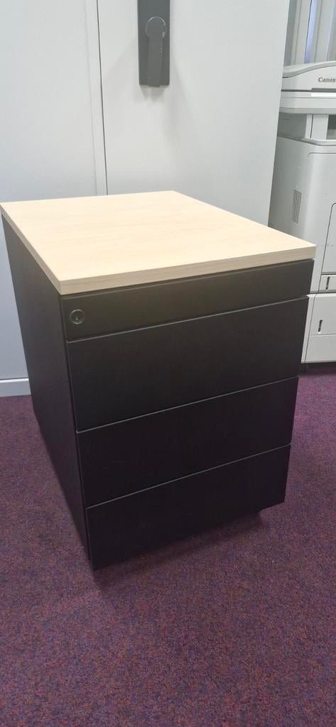Zwart ladenblok met licht beuken topblad, 4 laden, Ophalen of Verzenden