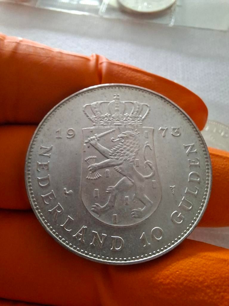 Zilveren 10 Gulden Munt Koningin Juliana 1973, Koningin Juliana, Zilver, Ophalen of Verzenden, Losse munt