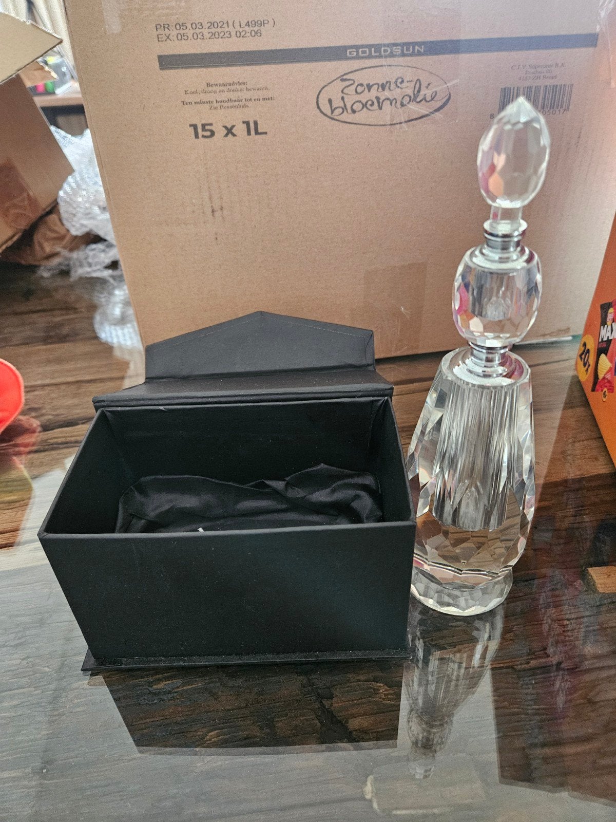Luxe Kristallen Parfumfles / Flacon met Geschenkdoos, Ophalen of Verzenden