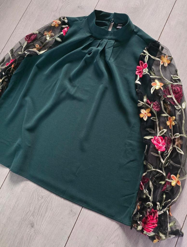Shein blouse met geborduurde mouwen - Maat XL, Maat 46/48 (XL) of groter, Ophalen of Verzenden, Zo goed als nieuw, Groen
