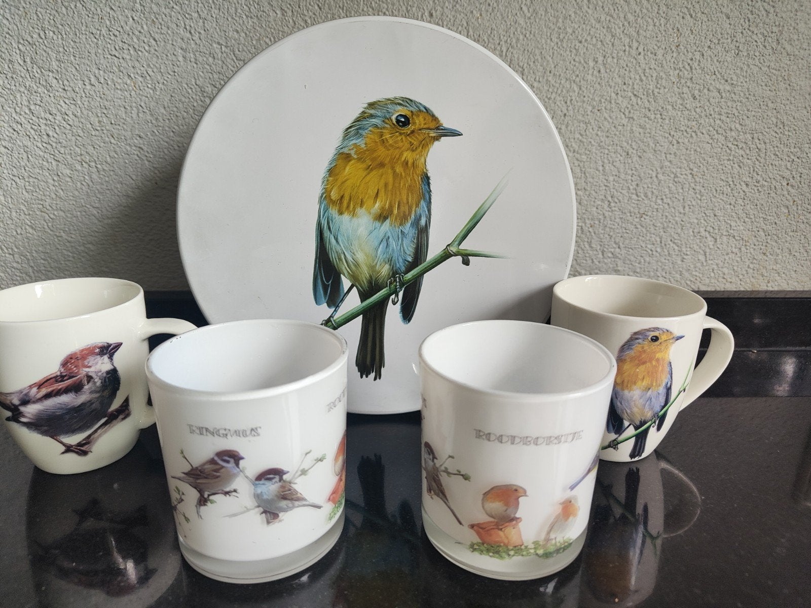 koektrommel met vogel Senseo mokken en glazen, Ophalen of Verzenden, Glas, Overige stijlen, Kop(pen) en/of Schotel(s)
