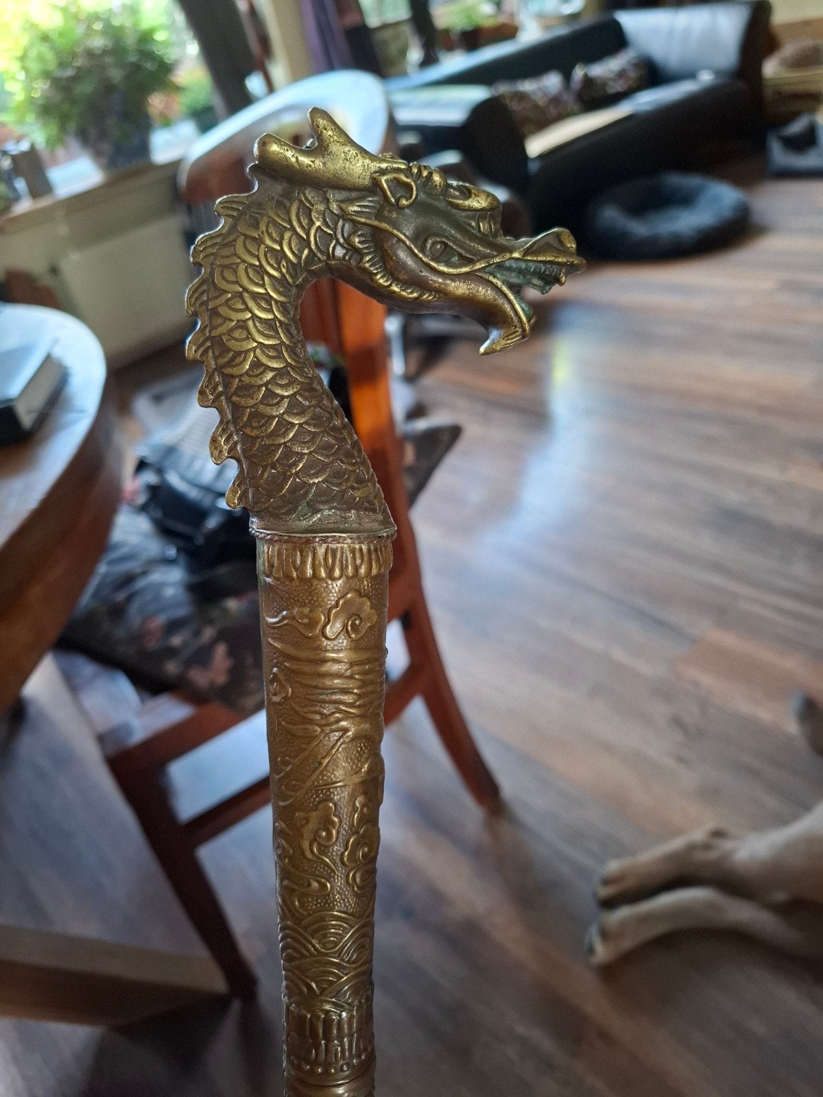 Decoratieve wandelstok met drakenkop, Ophalen, Gebruikt, Oosters, Goud