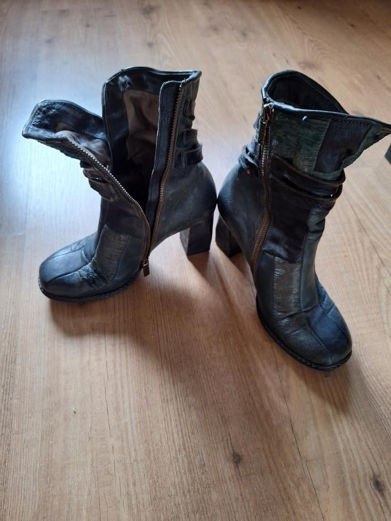 Donkergroene AS98 leren laarzen met hak, Kleding | Dames, Schoenen, Ophalen of Verzenden, Zo goed als nieuw, Groen, Hoge laarzen