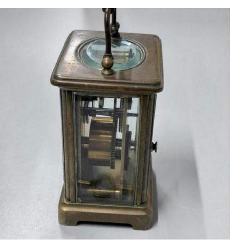 Antiek Antieke klok Victorian Clock 1880 Brass Carriage old, Ophalen of Verzenden