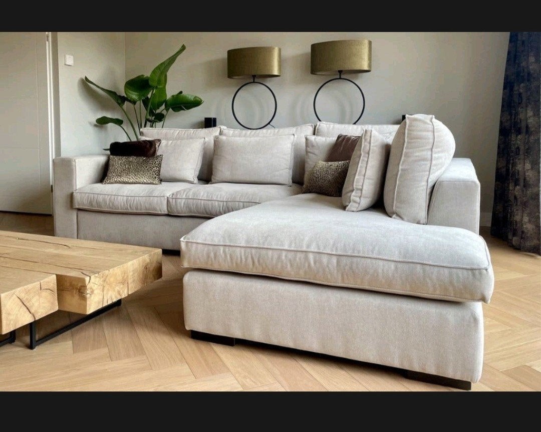 Lichte hoekbank met chaise longue van room108 Annabel, 250 tot 300 cm, Gebruikt, 125 tot 150 cm, Hoekbank