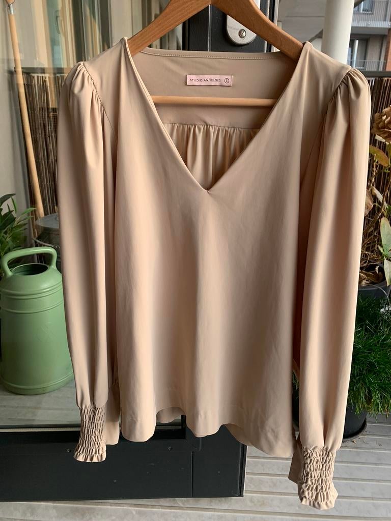 Beige travelstof blouse, Studio Anneloes, maat S, Ophalen, Nieuw, Maat 36 (S), Beige