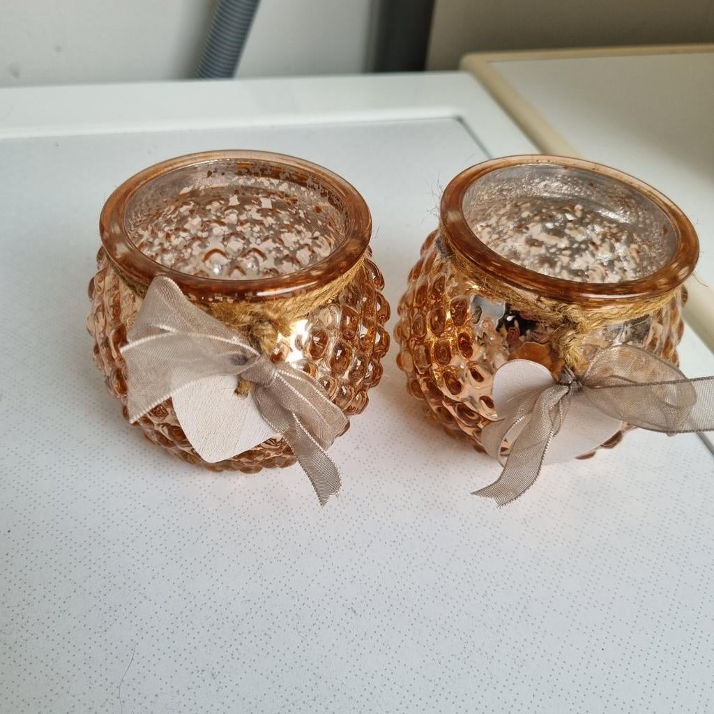 Glazen theelicht potje, Ophalen, Gebruikt, Overige materialen, Minder dan 25 cm
